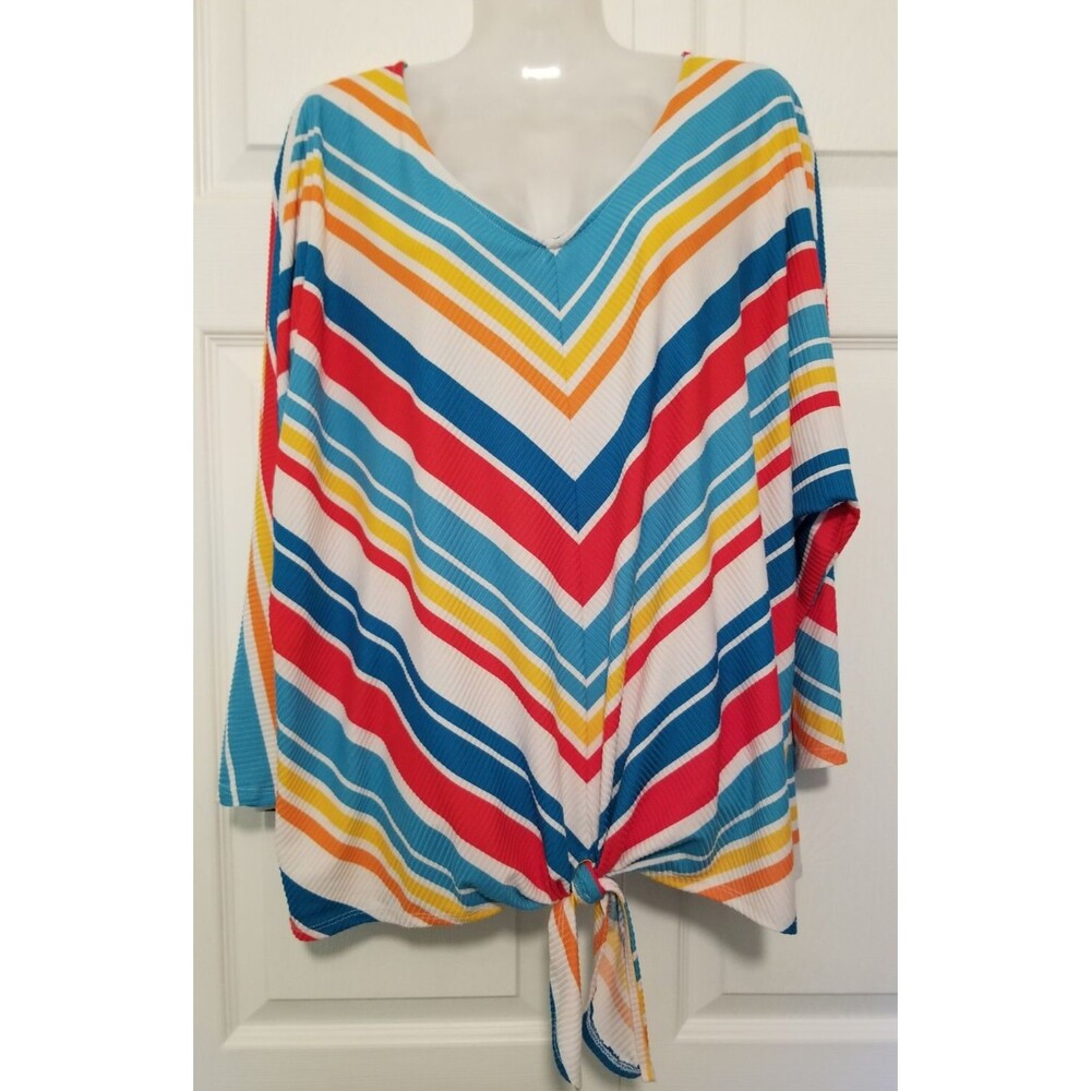 Ruby Rd Women's Top Vibrant Diagonal Stripe Figure Flattering 3/4 Sleeve Size 1X